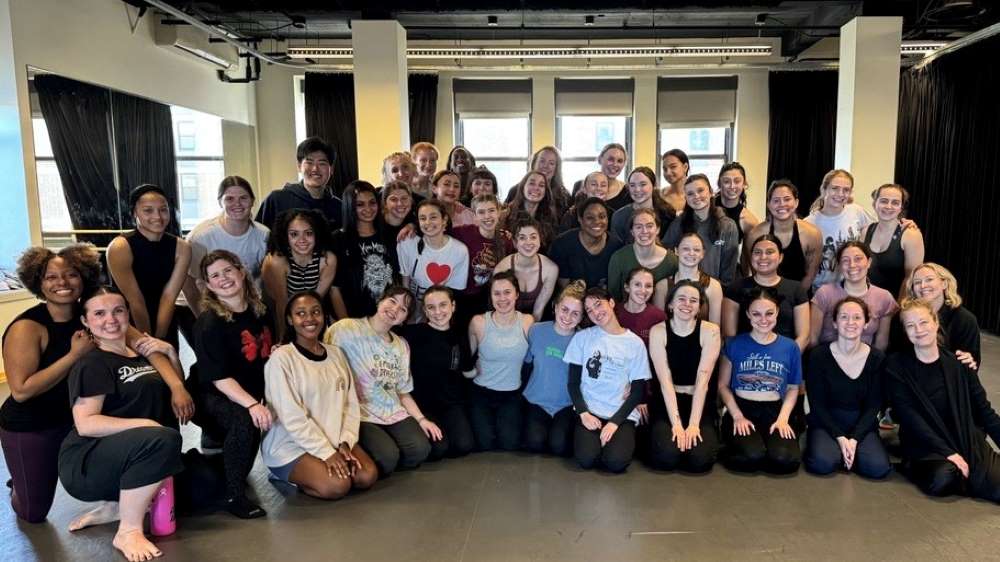 Loyola Dance Alumni Affinity Network dancers in leotards at a studio.