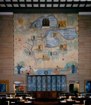 Mural in Cudahy Library reading room