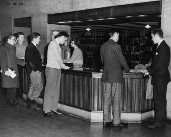 Cudahy Library circulation desk of the 1950s