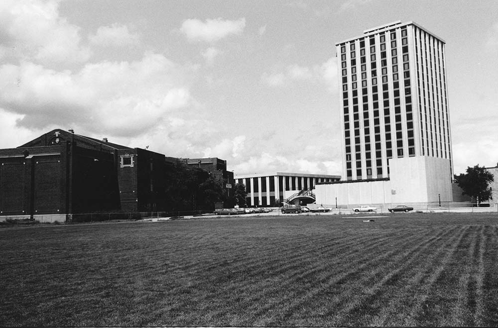 Mertz Hall, Centennial Forum Student Union, and Alumni Gym