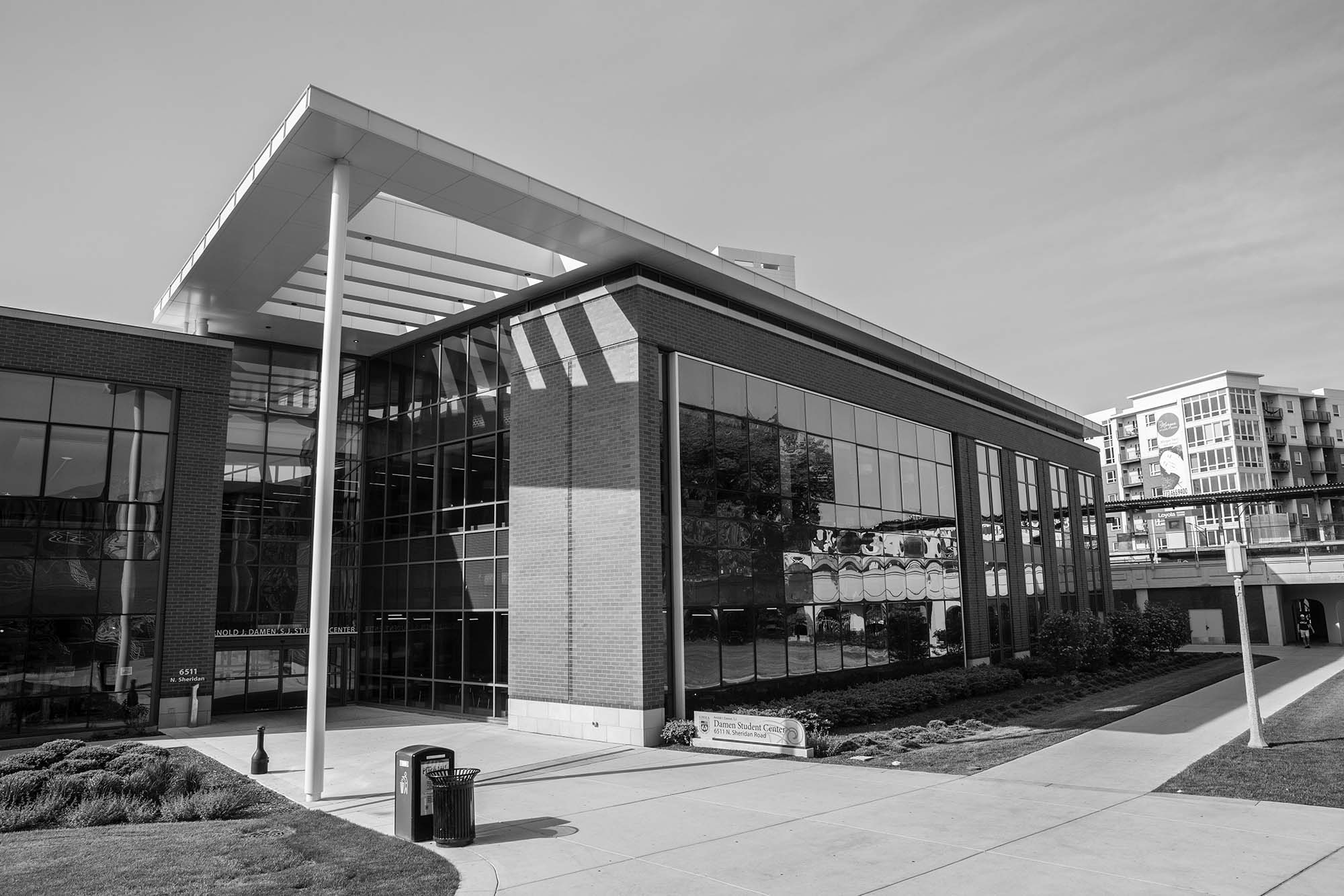 Damen Student Center across from Mertz Hall