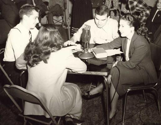 Students participate in the Loyola radio show of 1947
