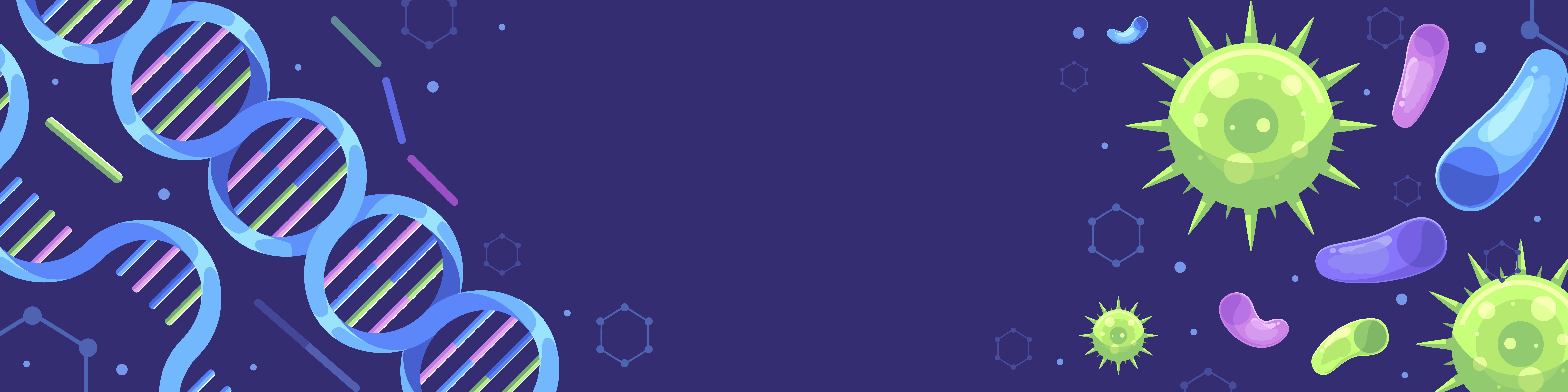 Illustration of DNA strands and cells representing Loyola University Chicago bio
