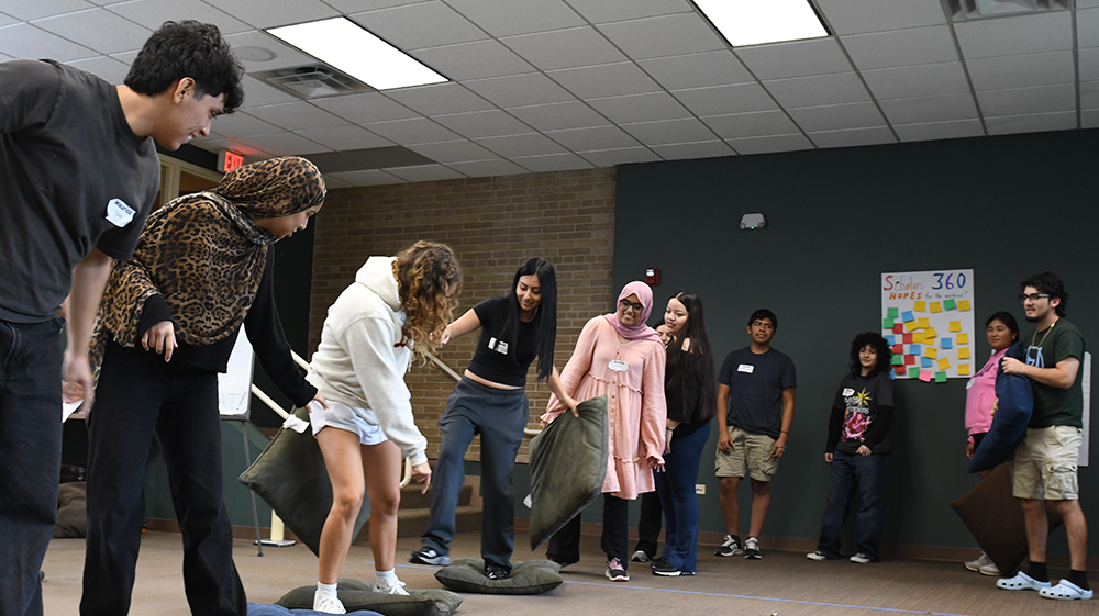 Students playing the floor is lava