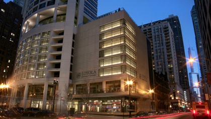Loyola University Chicago Water Tower Campus at night