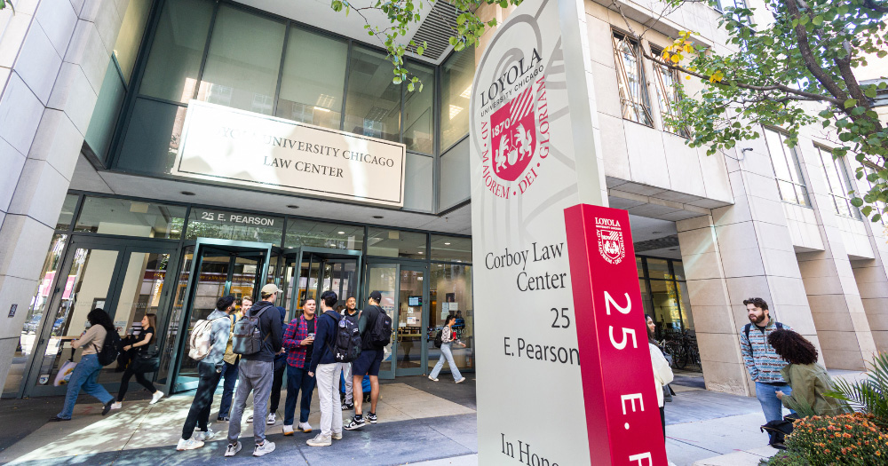 photo of the entrance of Corboy Law Center on Water Tower Campus