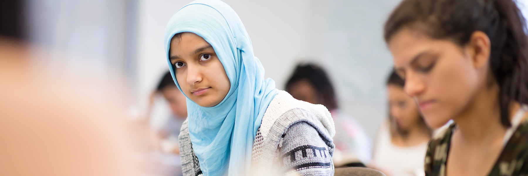 Student learns in classroom