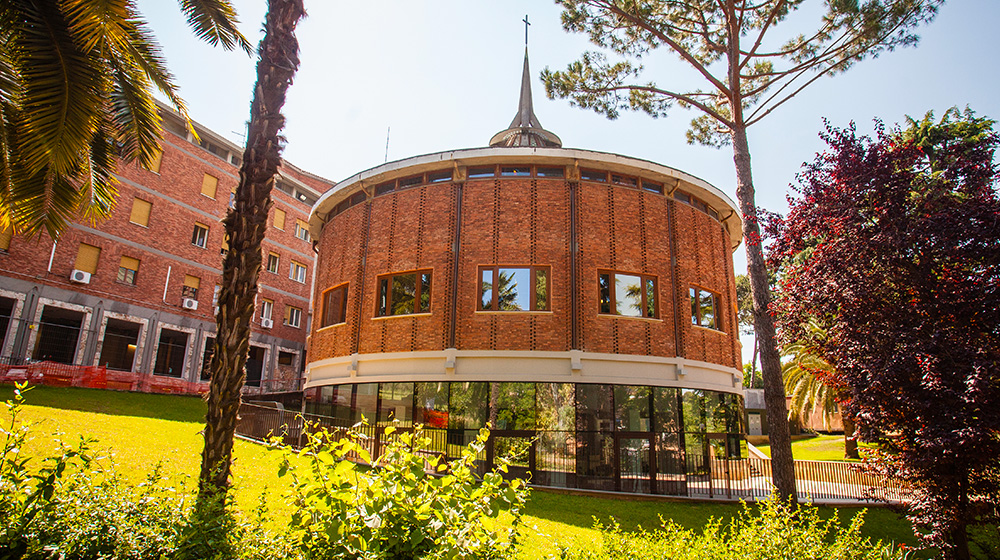 Circular brick campus building at Loyola University Chicago’s John Felice Rome Center in Rome