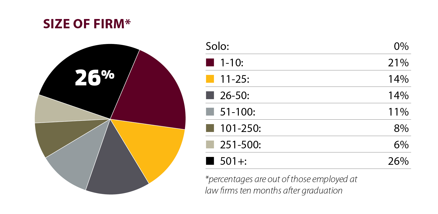 A breakdown of 2024 graduates employment by size of firm