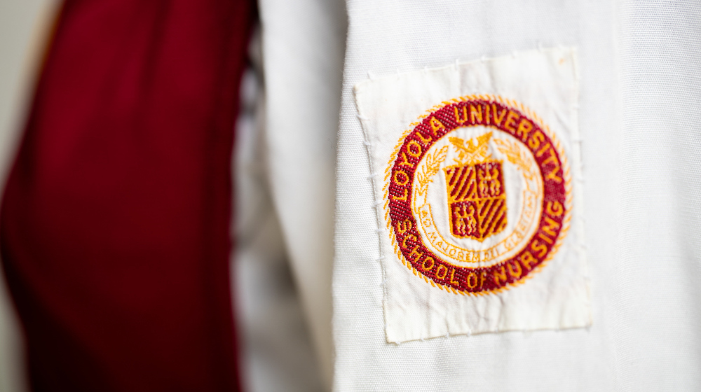 Close-up of nursing logo from school archives