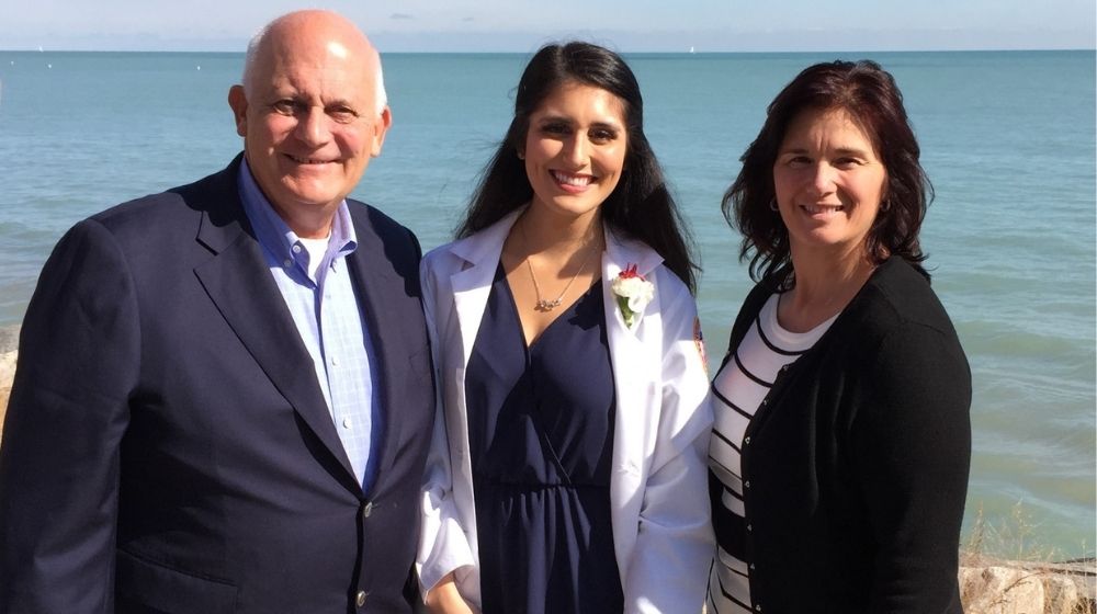 Members of the Imburgia family in front of Lake Michigan