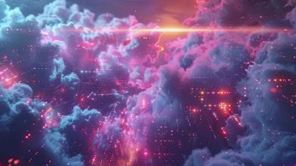 Purple clouds above a glowing cityscape