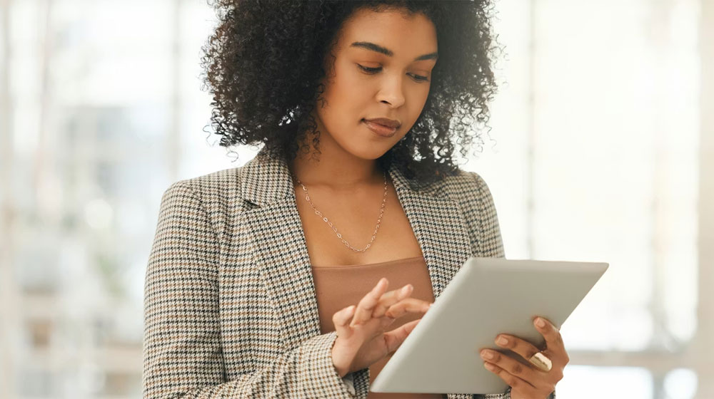 Woman working on ipad