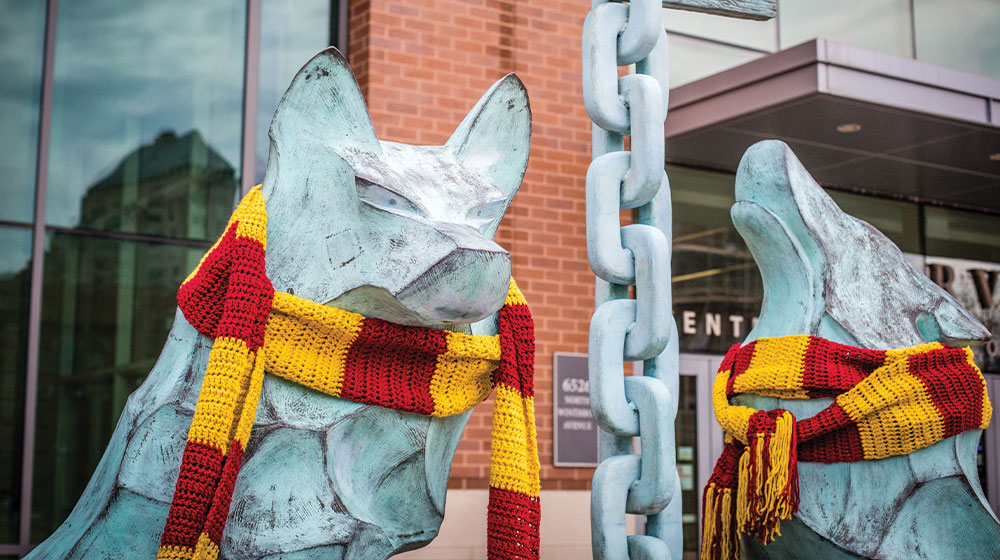 Loyola Wolf Statues