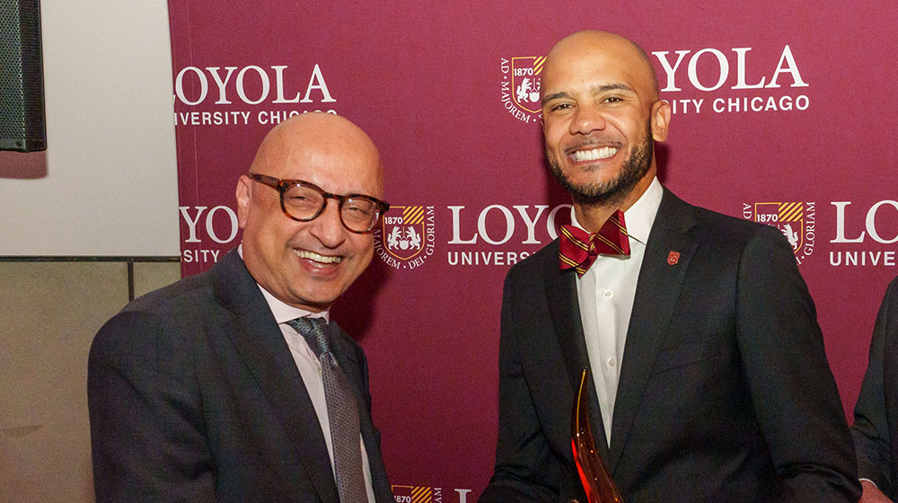 Wayne Kimball stands with dean Michael Behnam