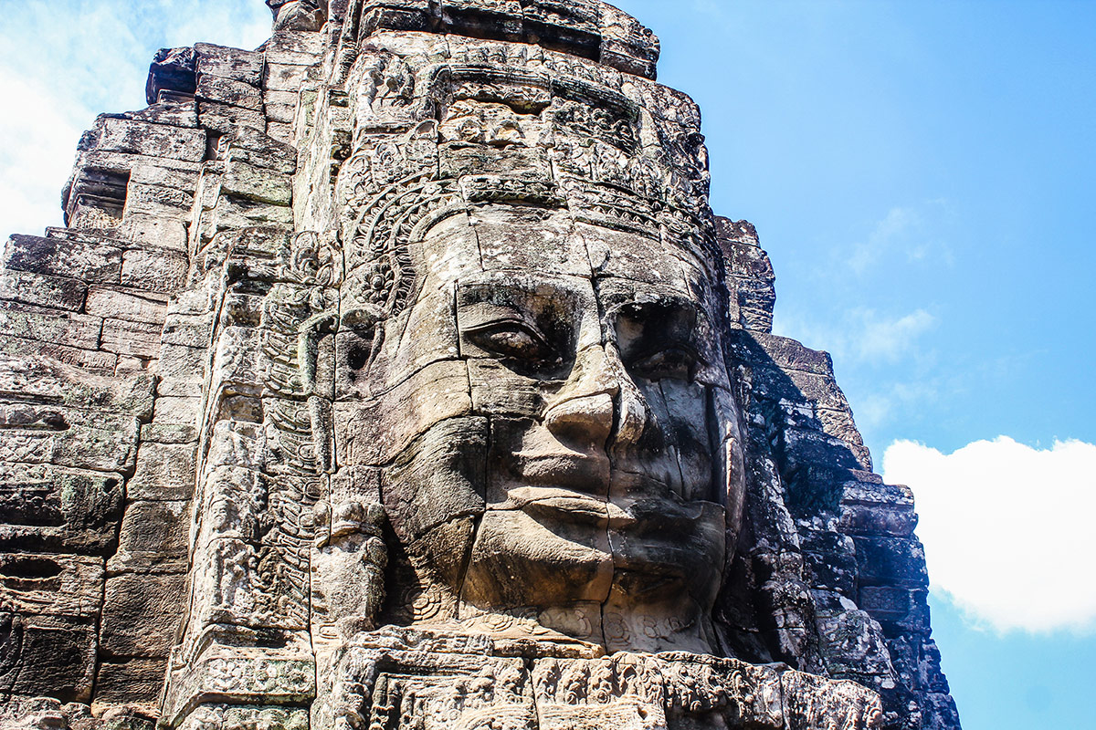 A relief sculpture in the side of a mountain in Cambodia