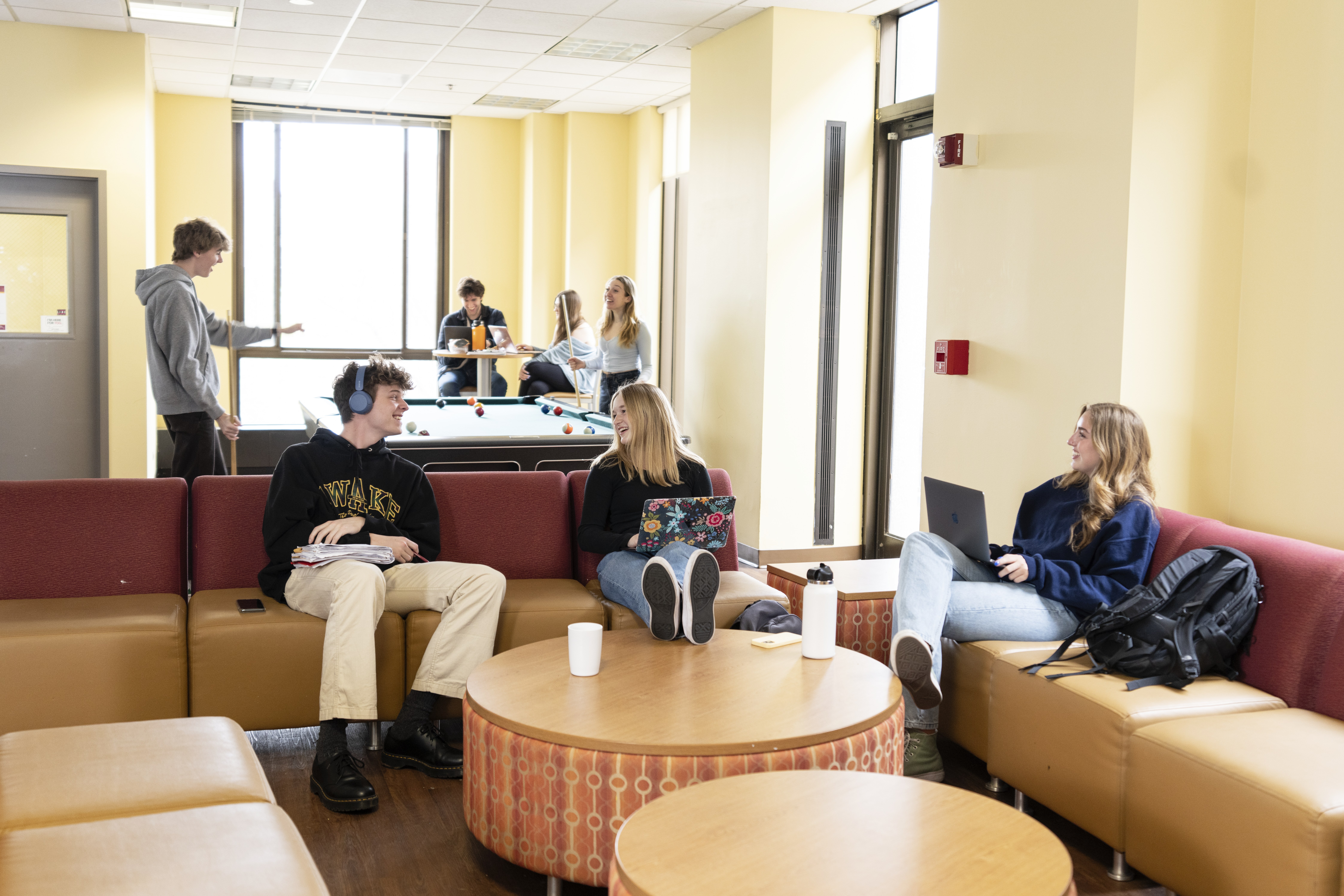Students having fun in the Mertz lounge. 