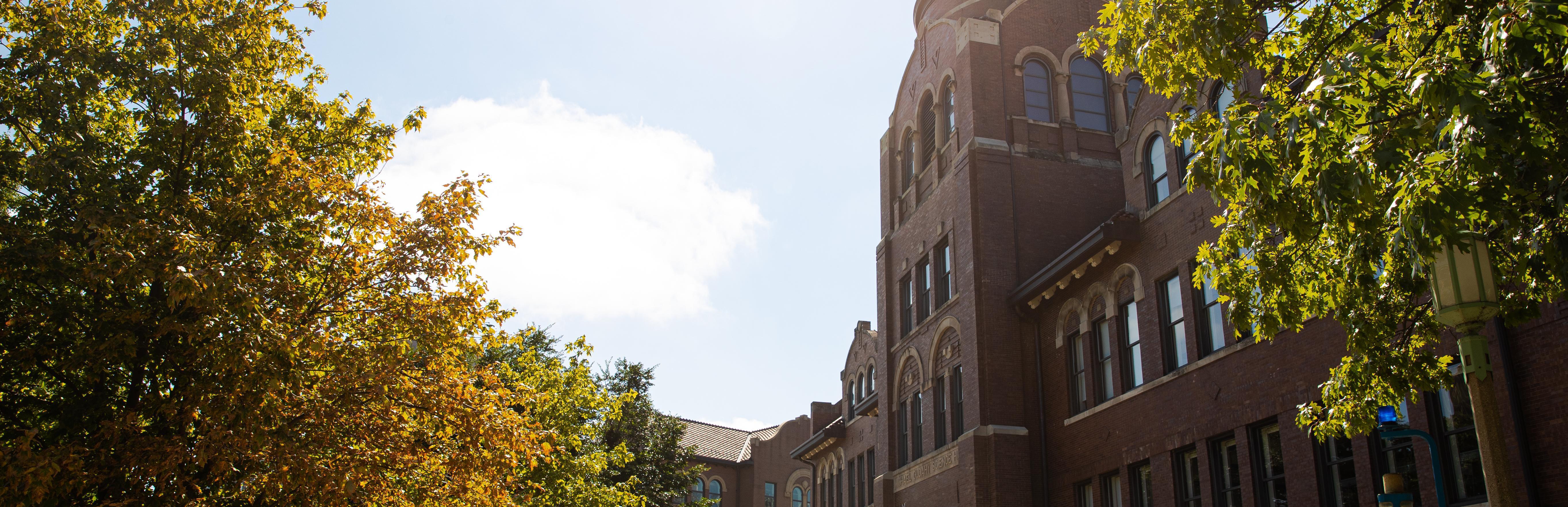 Outdoor scene of building on Loyola's Lake Sore Campus