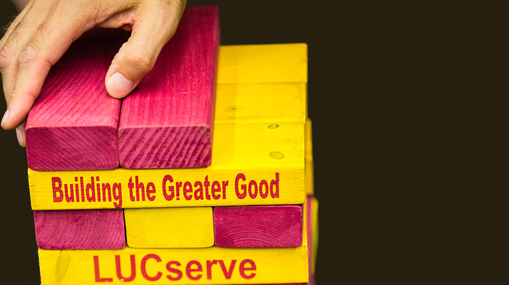 CSAs giant Jenga set in Maroon and Gold