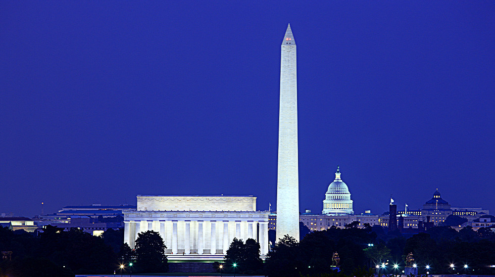 A view of Washington Monument at Night