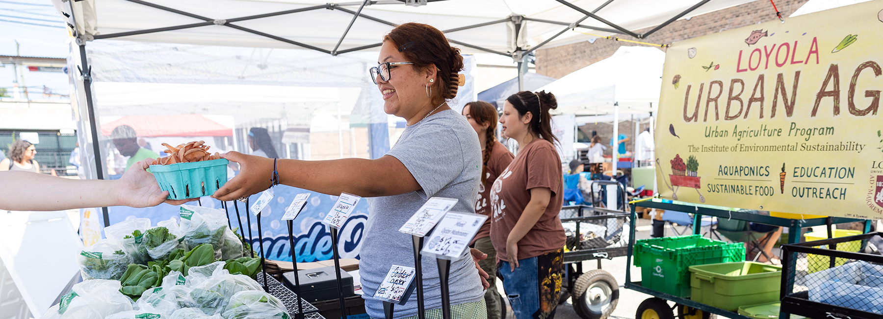 Students at the Edgewater farmers market