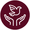 Icon of two hands outstretched under a flying dove